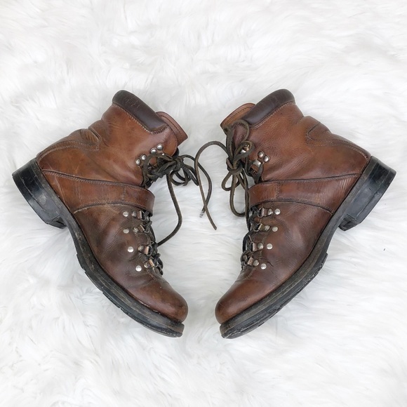 Prada Brown Leather Combat Moto Boots Men’s Size 8 - Picture 2 of 7